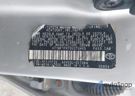 2013 Toyota Camry Se z USA, uszkodzony, nr VIN 4T1BF1FK7DU276465